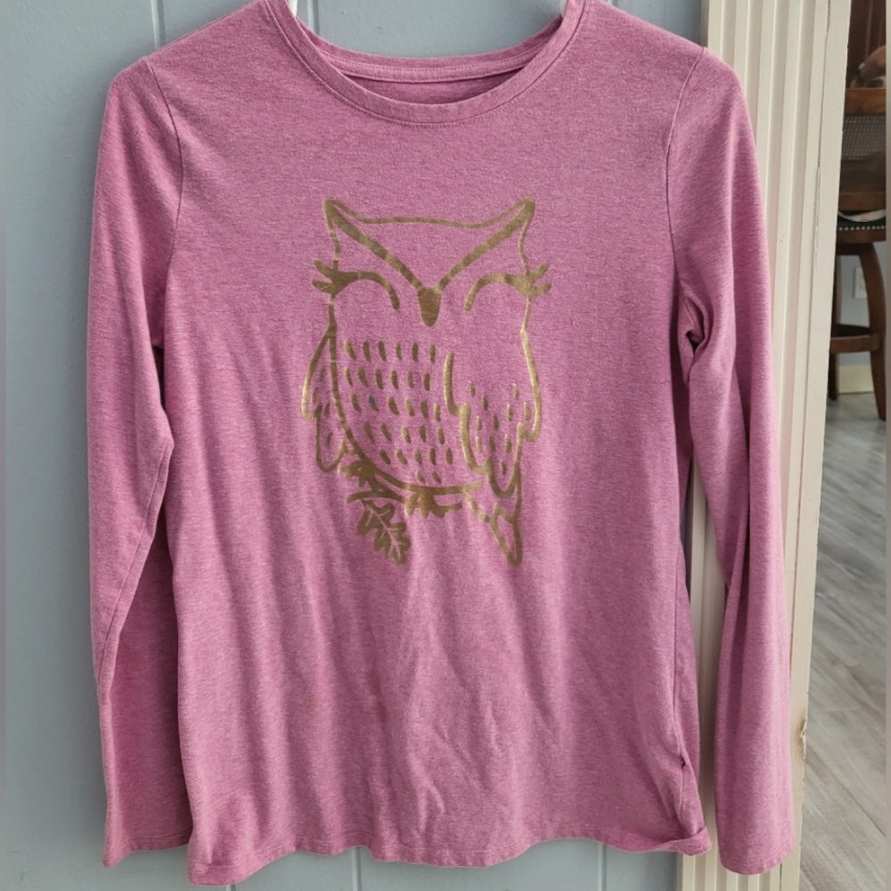 Girl's long sleeve pink owl shirt